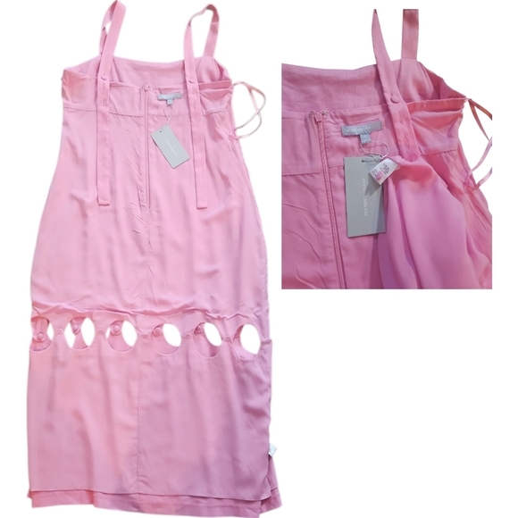 NWT Antonio Melani Dress Linen Blend Square Neck Cut Out Sheath Pink Midi Sz 12 - Picture 11 of 12